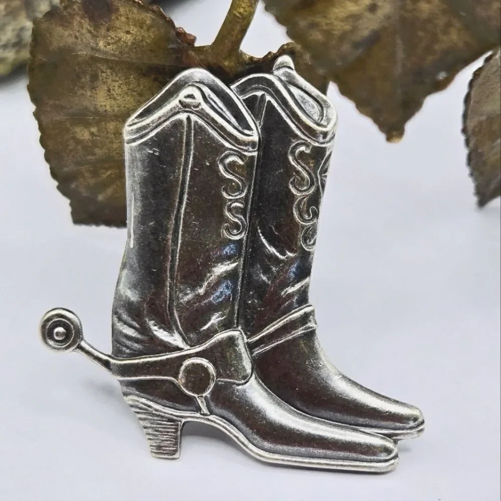 "5/$40"โSilverplate Cowgirl Boots W/Spurs Western ButtonโCovet